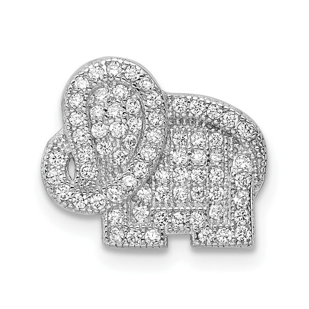 14.3mm 925 Sterling Silver Rhodium-plated Cubic Zirconia Elephant Slide Pendant 